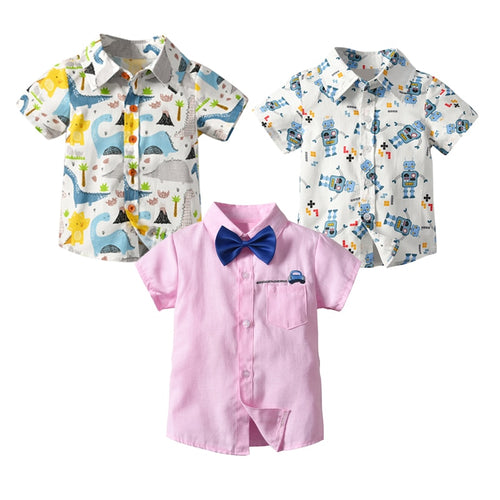 Short Sleeve Basic Boys Shirt Cartoon